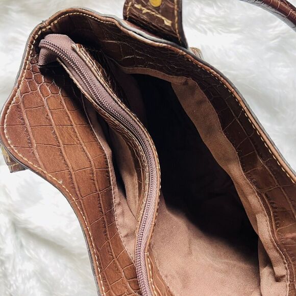 CHAPS Brown Faux Leather Croc Tote Shoulder Bag Business Casual Satchel Gold - Picture 7 of 15